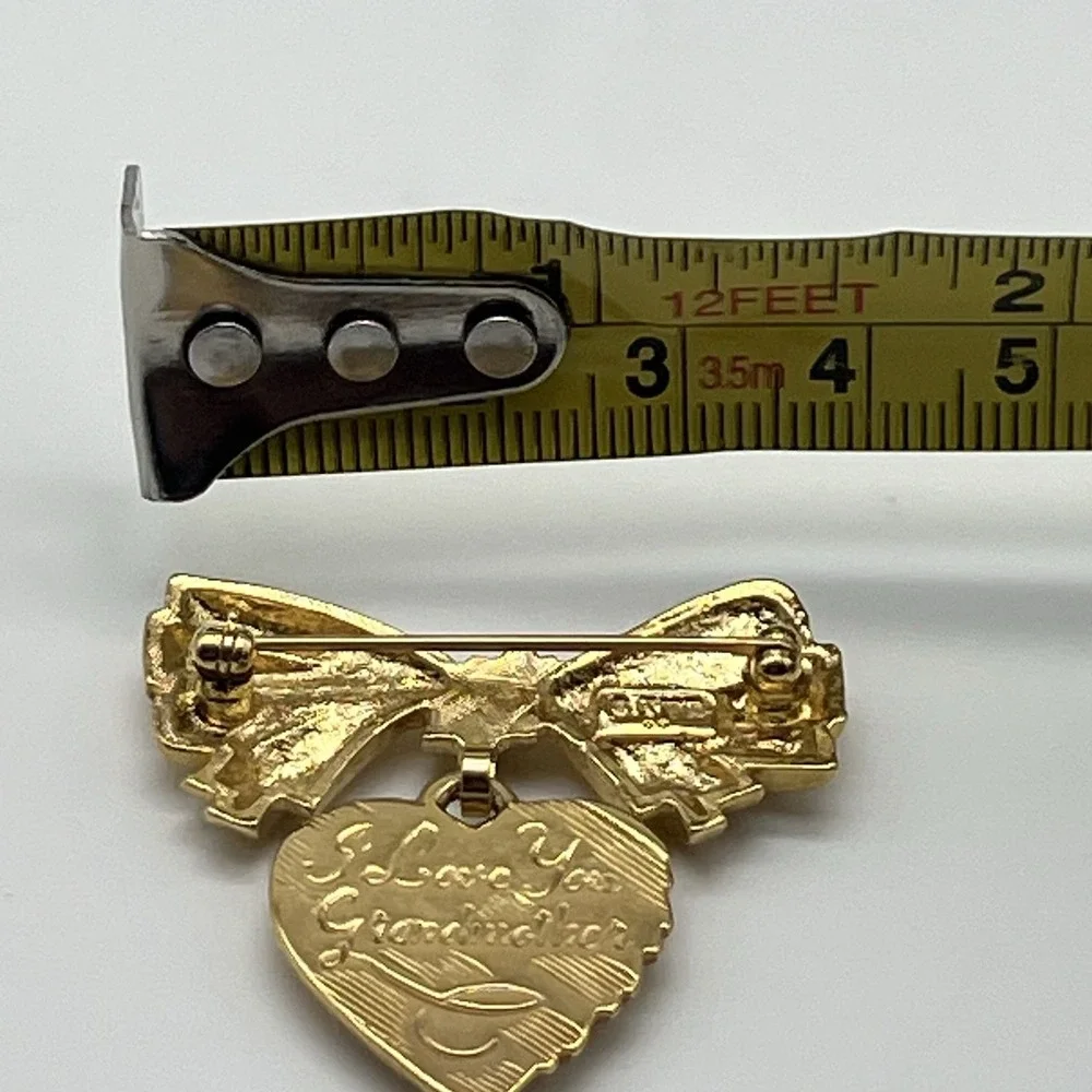 Vintage Avon I Love You Grandmother Brooch Heart And Bow‎ Pin Gold Tone